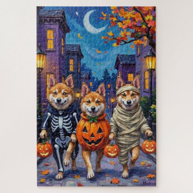 Akita Dogs Trick-or-Treating in Halloween-Kostümen Puzzle (Vertikal)