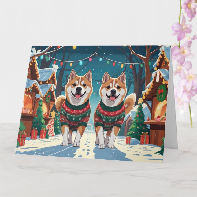 Akita Dogs Weihnachtsschneeferien Karte (Orchidee)
