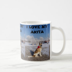 Akita-Fawn-Schwarz-Overlay im Schnee Liebe mit Bil Tasse