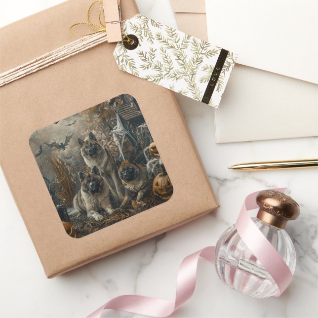 Akita Halloween Night Doggy Delight Quadratischer Aufkleber (Schenken)