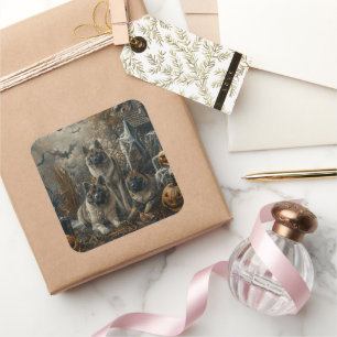 Akita Halloween Night Doggy Delight Quadratischer Aufkleber