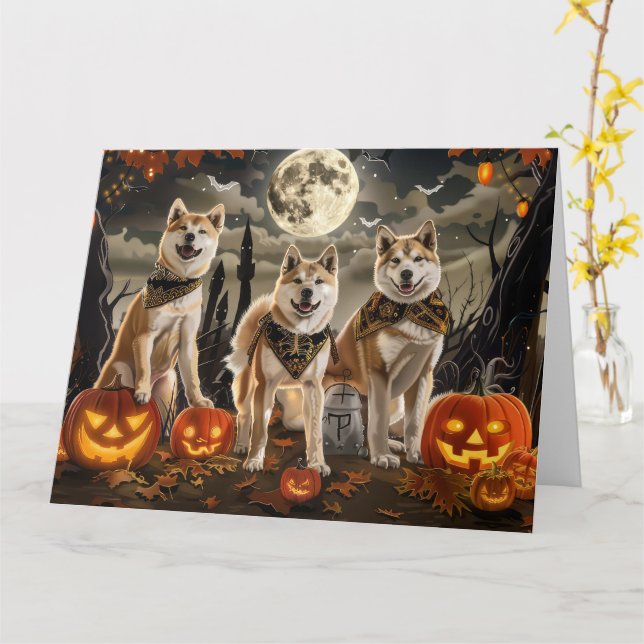 Akita Halloween Spooky Karte (Gelbe Blume)