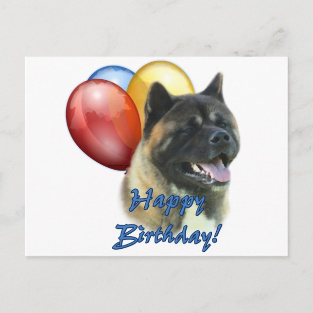 Akita Happy Birthday Balloons Postkarte (Vorderseite)