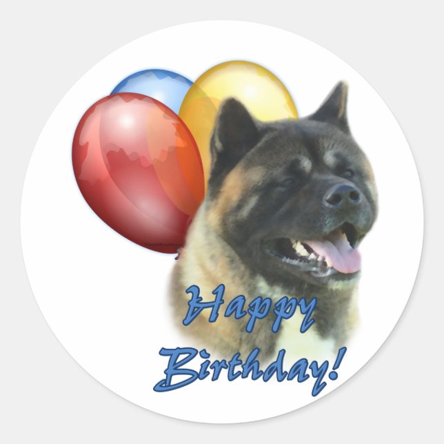 Akita Happy Birthday Balloons Runder Aufkleber (Vorderseite)