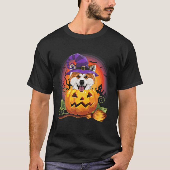 Akita Hexch Pumpkin Halloween Hund Lover Kostüm T-Shirt (Vorderseite)