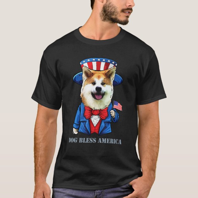 Akita Hund 4. Juli American Dog Pun T-Shirt (Vorderseite)