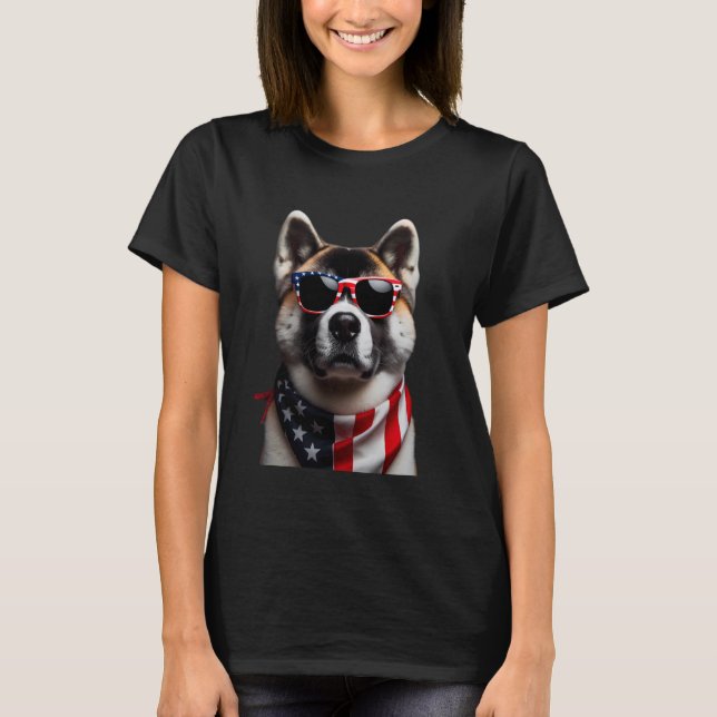 Akita Hund 4. Juli American Incependence Day Ow T-Shirt (Vorderseite)