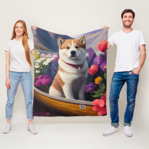Akita-Hund auf einem Paddel: Ein landschaftliches  Fleecedecke