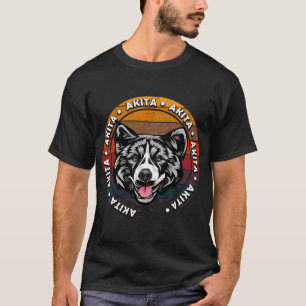 Akita-Hund bedrängte Retro-Hund Gesicht Sonnenunte T-Shirt