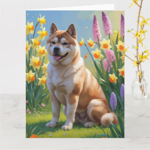 Akita-Hund-Frühlingsblumen-Gemälde Karte