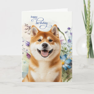 Akita-Hund-Geburtstagswünsche Wildblumengarten Karte
