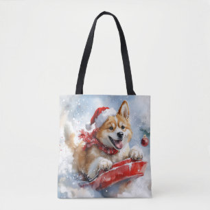 Akita-Hund im Schlitten Lass es schneien Weihnacht