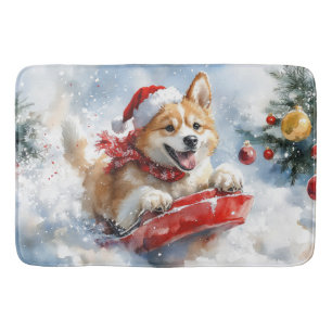 Akita-Hund im Schlitten Lass es schneien Weihnacht Badematte