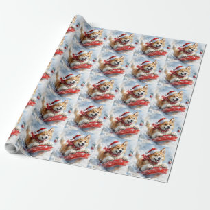 Akita-Hund im Schlitten Lass es schneien Weihnacht Geschenkpapier