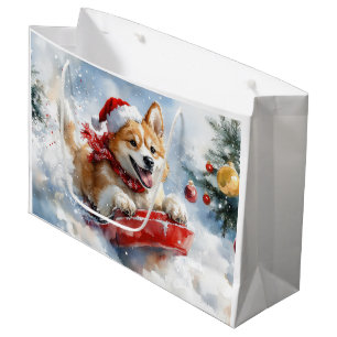 Akita-Hund im Schlitten Lass es schneien Weihnacht Große Geschenktüte