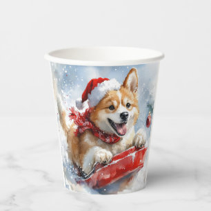 Akita-Hund im Schlitten Lass es schneien Weihnacht Pappbecher