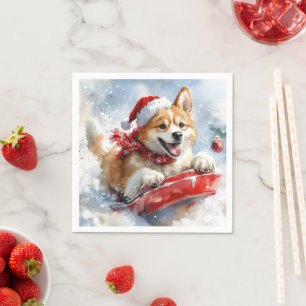 Akita-Hund im Schlitten Lass es schneien Weihnacht Serviette
