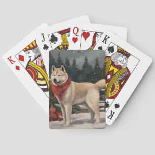 Akita-Hund im Schnee Weihnachten Spielkarten