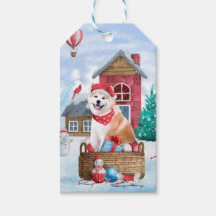 Akita Hund im Schnee Weihnachts-Hundehaus Geschenkanhänger