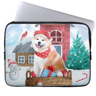 Akita Hund im Schnee Weihnachts-Hundehaus Laptopschutzhülle