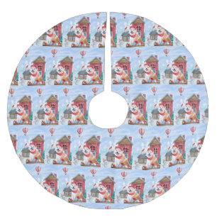 Akita Hund im Schnee Weihnachts-Hundehaus Polyester Weihnachtsbaumdecke