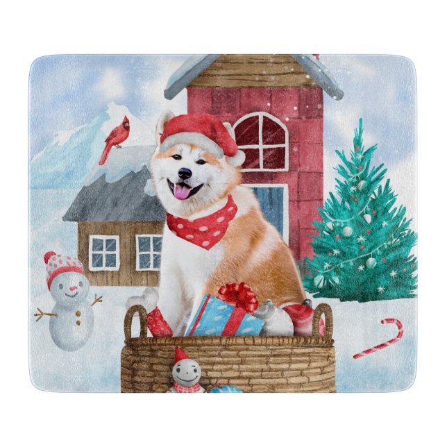 Akita Hund im Schnee Weihnachts-Hundehaus Schneidebrett (Vorderseite)