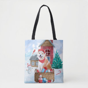 Akita-Hund im Schnee Weihnachtshundehaus