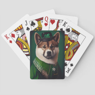 Akita-Hund in St. Patrick's Day-Kleidung Spielkarten