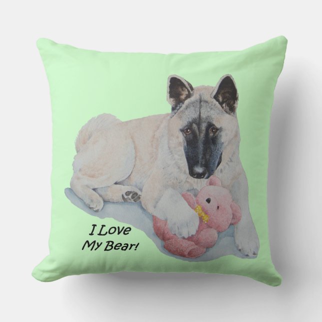 Akita Hund kuscheln rosa Teddy Bär Portrait Kissen (Vorderseite)