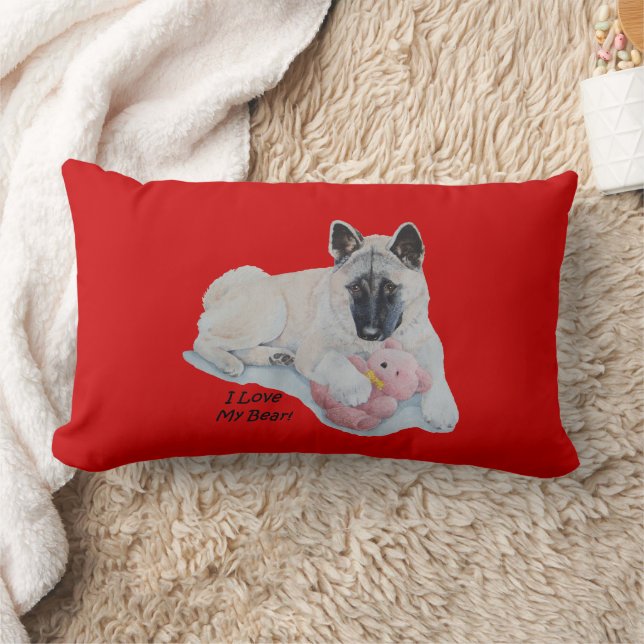 Akita Hund kuscheln rosa Teddy Bär Portrait Lendenkissen (Decke)