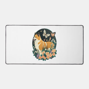 Akita Hund mit Blume und Schmetterling T Shirt Schreibtischunterlage
