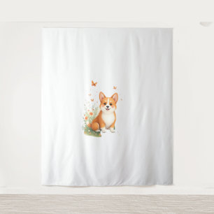 Akita Hund mit Blume und Schmetterling T Shirt Wandteppich