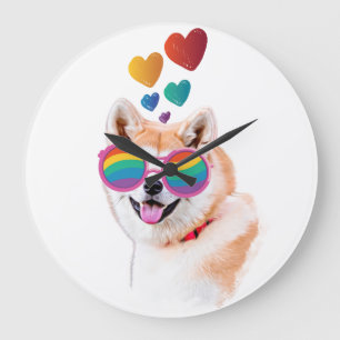 Akita Hund mit Herzen Valentinstag Große Wanduhr