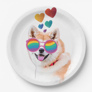 Akita Hund mit Herzen Valentinstag Pappteller