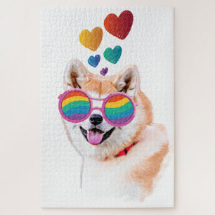 Akita Hund mit Herzen Valentinstag  Puzzle