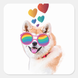 Akita Hund mit Herzen Valentinstag  Quadratischer Aufkleber