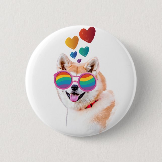 Akita Hund mit HerzValentinstag Button (Vorderseite)
