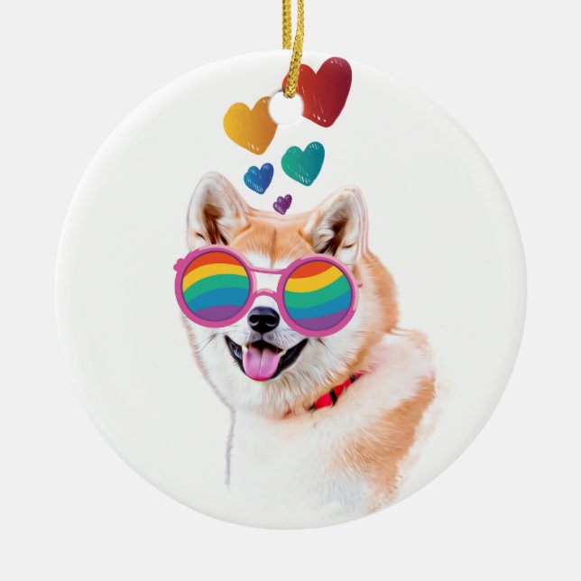 Akita Hund mit HerzValentinstag Keramik Ornament (Vorne)