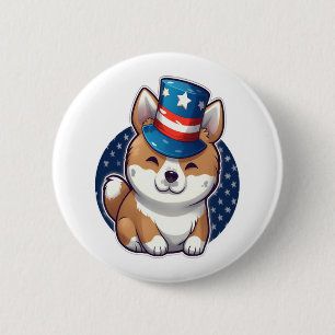 Akita Hund mit Unabhängigkeitstag Button
