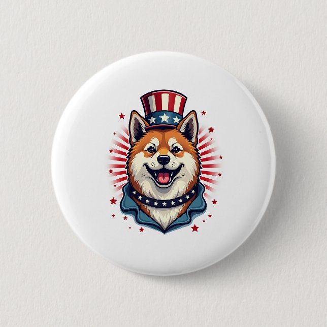Akita Hund mit Unabhängigkeitstag Button (Vorderseite)