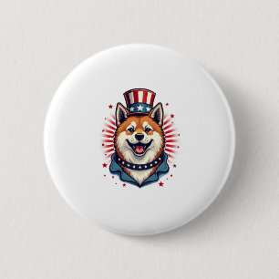 Akita Hund mit Unabhängigkeitstag Button