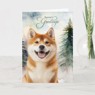 Akita-Hund Saison Grüße Wald Feiertagskarte