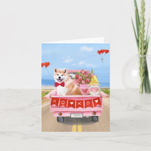 Akita-Hund Valentinstag-Lieferwagen Herzen Karte