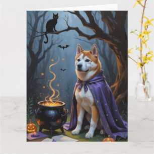 Akita-Hund - Whimsical Halloween-Malerei Karte