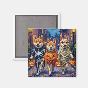 Akita-Hunde beim Trick-or-Treat in Halloween-Kostü Magnet