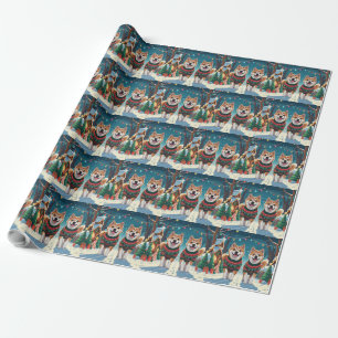 Akita Hunde Weihnachten Schnee Feiertag Geschenkpapier