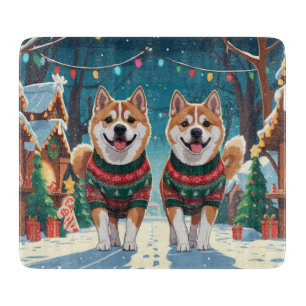 Akita Hunde Weihnachten Schnee Feiertag Schneidebrett