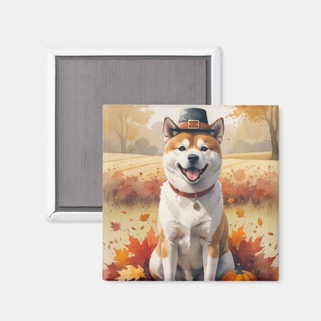 Akita im Herbst hinterlässt Erntedank Kunst Magnet (Vorderseite/Rückseite)