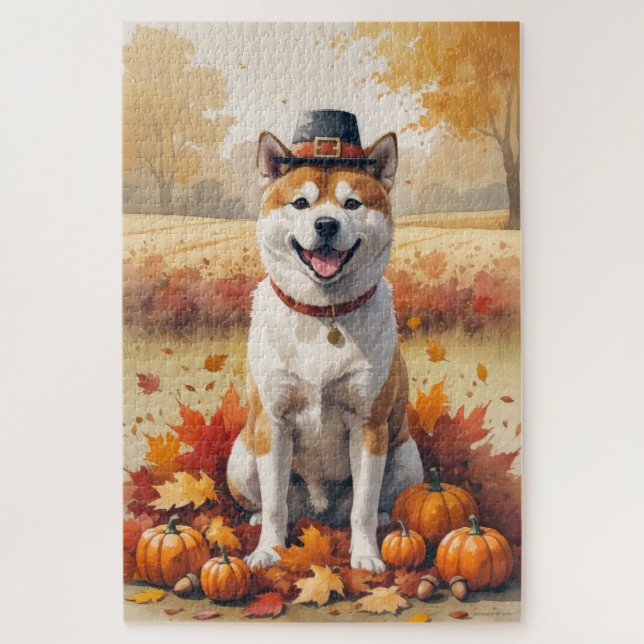 Akita im Herbst hinterlässt Erntedank Kunst Puzzle (Vertikal)