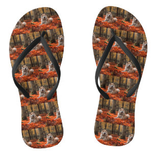 Akita im Herbst inspiriert vom Fall der Blätter Flip Flops